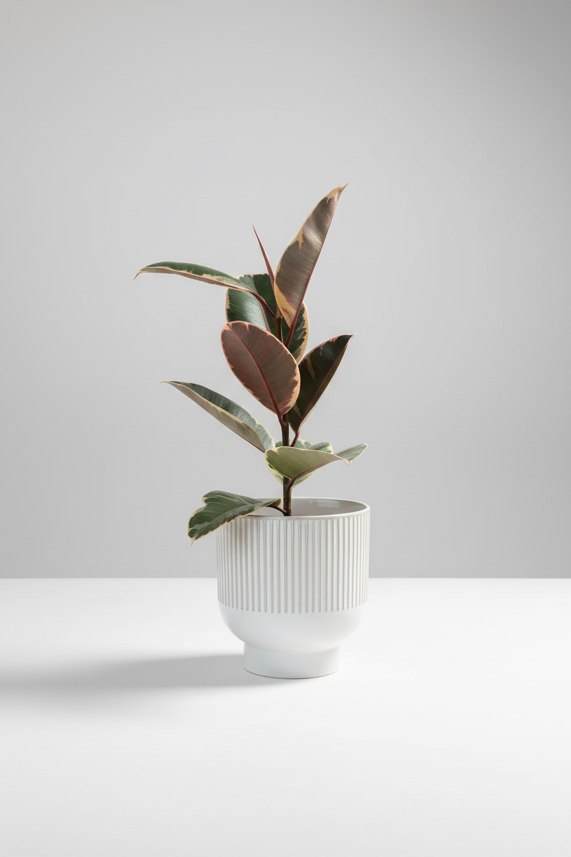 Ficus elastica | Rubber Plant (White Ceramic Pot)